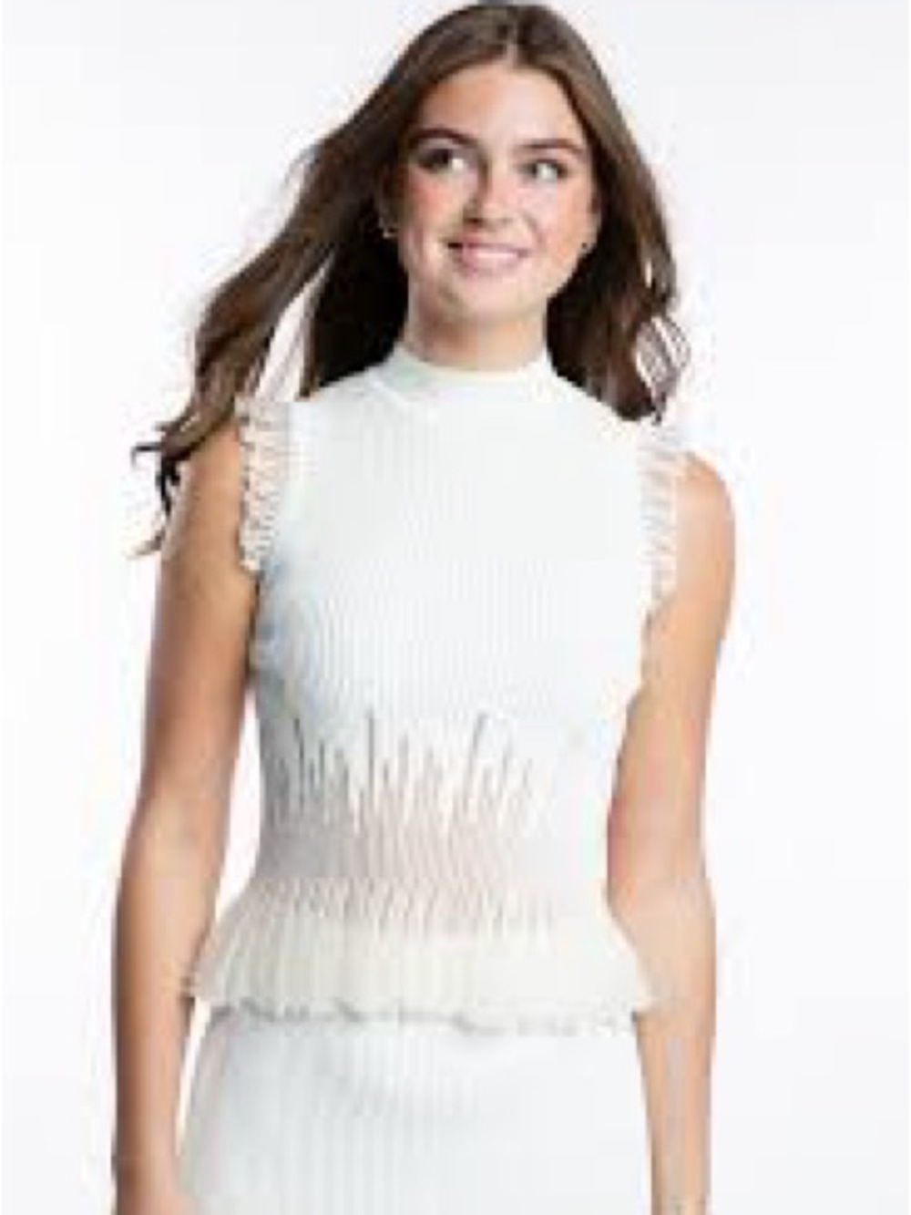 Commense White Fringe Ribbed Knit Top